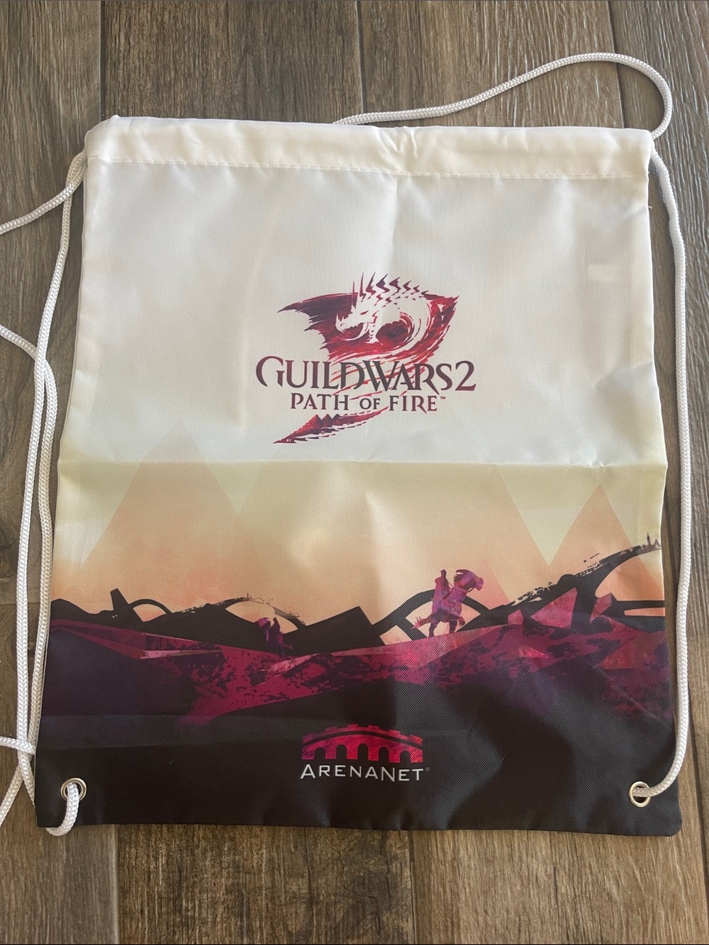 Guild Wars 2 Path of Fire Drawstring Backpack - White, Pink, Black